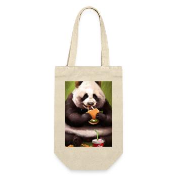 Panda isst Fast Food - Geschenkbeutel für Flaschen - Natur - Vorne