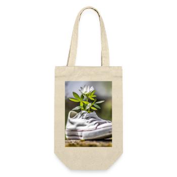 Weißer Sneaker mit Blumen - Geschenkbeutel für Flaschen - Natur - Vorne