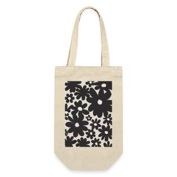 Schwarze Blumen-Muster - Geschenkbeutel für Flaschen - Natur - Vorne