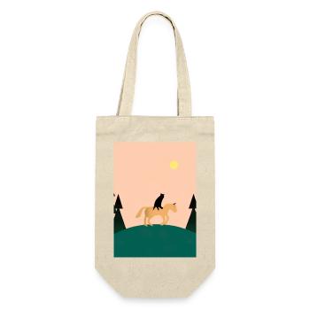 Katze reitet Pferd Minimal - Geschenkbeutel für Flaschen - Natur - Vorne