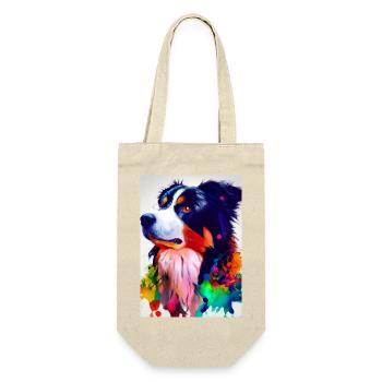 Bunter Border Collie - Geschenkbeutel für Flaschen - Natur - Vorne