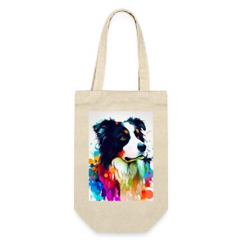 Bunter Border Collie - Geschenkbeutel für Flaschen - Natur - Vorne