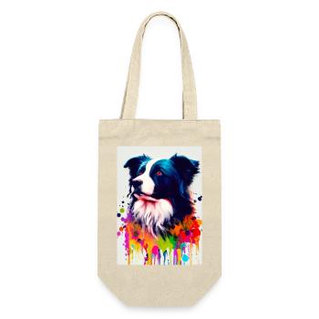 Bunter Border Collie - Geschenkbeutel für Flaschen - Natur - Vorne