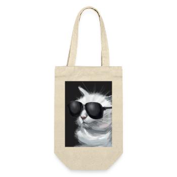 Katze mit Sonnenbrille - Geschenkbeutel für Flaschen - Natur - Vorne