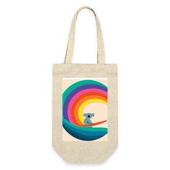 Surfender Regenbogen-Koala - Geschenkbeutel für Flaschen - Natur - Vorne
