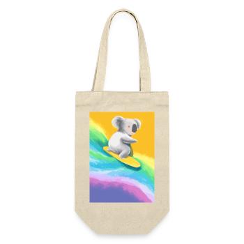 Surfender Regenbogen-Koala - Geschenkbeutel für Flaschen - Natur - Vorne