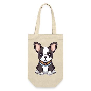 Niedliche Bulldogge Mops Hund - Geschenkbeutel für Flaschen - Natur - Vorne