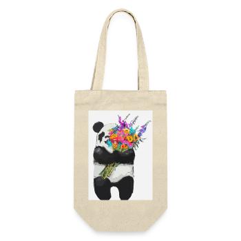 Panda mit Blumenstrauß - Geschenkbeutel für Flaschen - Natur - Vorne