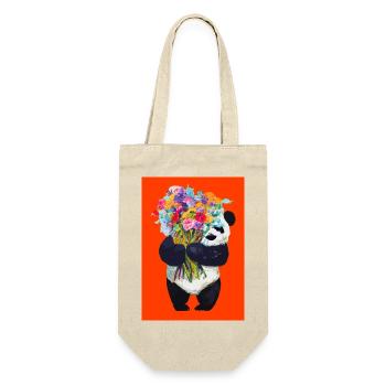 Panda mit Blumenstrauß - Geschenkbeutel für Flaschen - Natur - Vorne