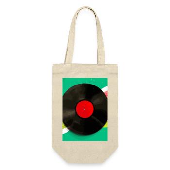 Retro Vinyl Platte Bunt - Geschenkbeutel für Flaschen - Natur - Vorne