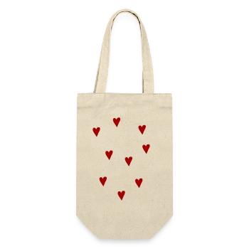 Kleine rote Herzen - Geschenkbeutel für Flaschen - Natur - Vorne