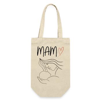 Mama mit Baby <3 - Geschenkbeutel für Flaschen - Natur - Vorne