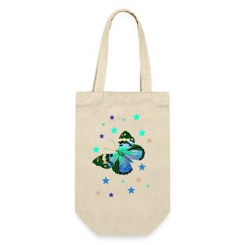 Schmetterling, Sterne, bunt, blau,falter - Geschenkbeutel für Flaschen - Natur - Vorne