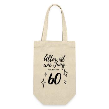 60. Geburtstag - Geschenkbeutel für Flaschen - Natur - Vorne
