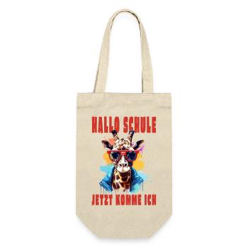 Einschulung - Hallo Schule - Coole lustige Giraffe - Geschenkbeutel für Flaschen - Natur - Vorne