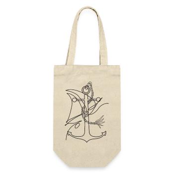 Anker und Segelboot - Geschenkbeutel für Flaschen - Natur - Vorne