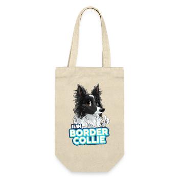 TEAM Border Collie Langhaar - Schwarz Zweifarbig - Geschenkbeutel für Flaschen - Natur - Vorne
