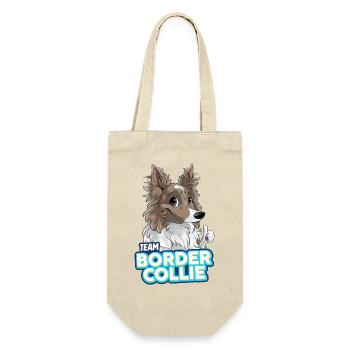 TEAM Border Collie Langhaar - Flieder - Geschenkbeutel für Flaschen - Natur - Vorne