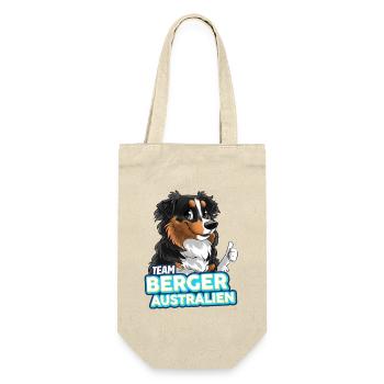 TEAM Australian Shepherd Hund - Schwarz Tricolor - Geschenkbeutel für Flaschen - Natur - Vorne