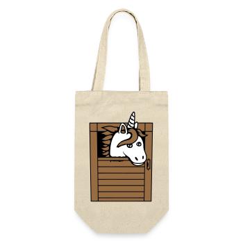 Einhorn Pferd Pferdestall Pony Pferdchen Guckt Süß - Geschenkbeutel für Flaschen - Natur - Vorne
