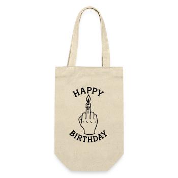 Happy Birthday Black Humor – Mittelfinger - Geschenkbeutel für Flaschen - Natur - Vorne