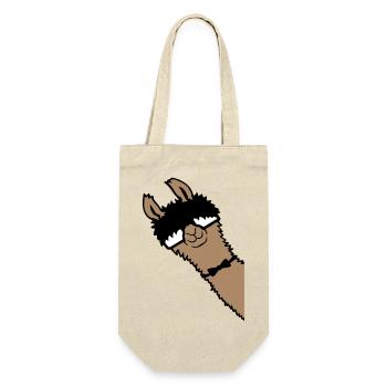 Lama Nerd Geek Brille Fliege Lustig Tier Alpaka - Geschenkbeutel für Flaschen - Natur - Vorne