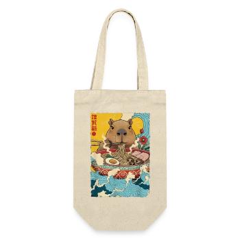 Capybara isst Ramen Nudeln - Geschenkbeutel für Flaschen - Natur - Vorne