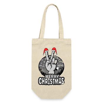 Frohe Weihnachten Peace Sign Design - Geschenkbeutel für Flaschen - Natur - Vorne
