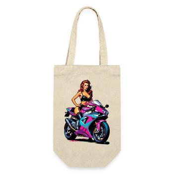 Pin-up-Mädchen auf Rennrad - Geschenkbeutel für Flaschen - Natur - Vorne