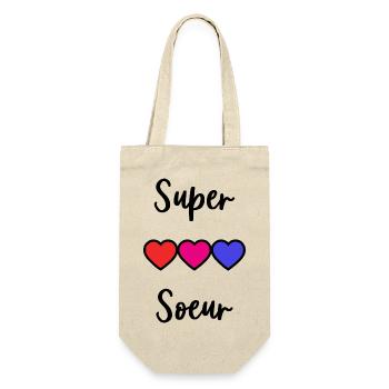 SCHWESTER. SUPERSCHWESTER. BESTE GROSSE SCHWESTER. SCHWESTER. - Geschenkbeutel für Flaschen - Natur - Vorne