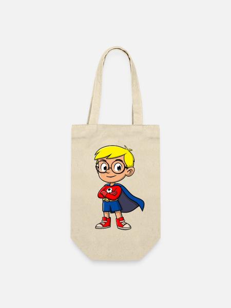 Kleiner Superheld mit Brille - Geschenkbeutel für Flaschen - Natur