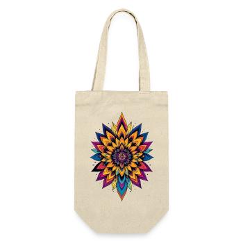 Bunte LSD Blume Mandala Farbexplosion Blumenstern - Geschenkbeutel für Flaschen - Natur - Vorne