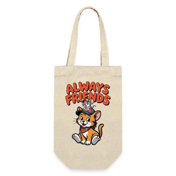 Immer Freunde Katzen Maus - Geschenkbeutel für Flaschen - Natur - Vorne