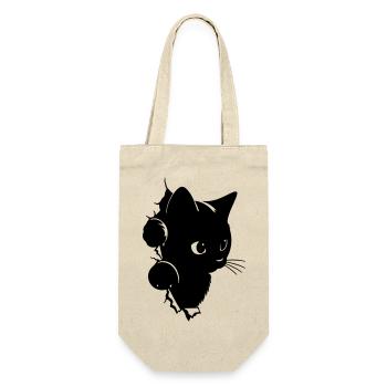 Curious Black Kitten Spying | T-Shirt Kawaii - Gift Bag for Bottles - nature - Front