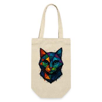 Cat Low Poly – geometrisches Mesh-Polygon-Kunstdesign - Geschenkbeutel für Flaschen - Natur - Vorne