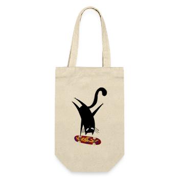 Katzen-Skateboard - Geschenkbeutel für Flaschen - Natur - Vorne