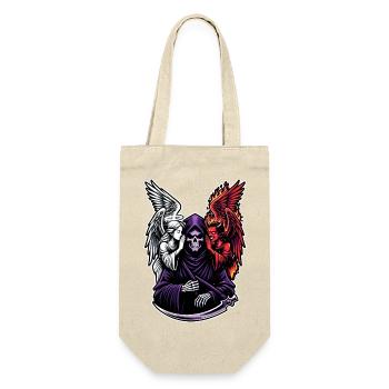 Sensenmann mit Engel und Dämon - Geschenkbeutel für Flaschen - Natur - Vorne