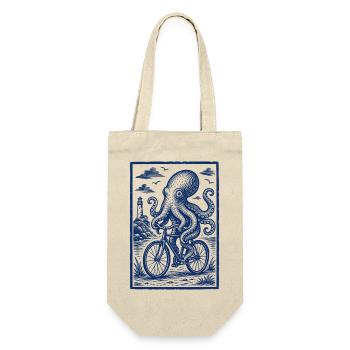 Oktopus auf Fahrrad maritime Illustration - Geschenkbeutel für Flaschen - Natur - Vorne