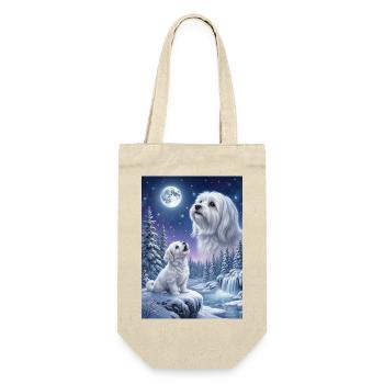 Howling to the Moon Meme Hund Malteser - Geschenkbeutel für Flaschen - Natur - Vorne