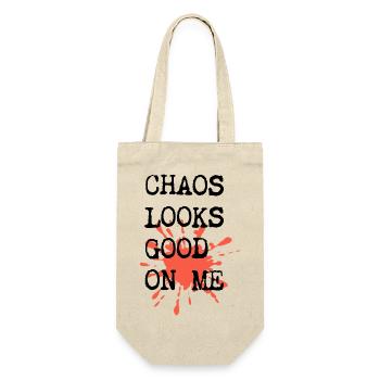Chaos Looks Good on Me – Typewriter Design - Geschenkbeutel für Flaschen - Natur - Vorne