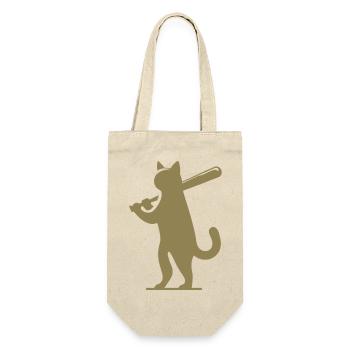 Minimalistische Katzen-Baseballspieler Silhouette - Geschenkbeutel für Flaschen - Natur - Vorne