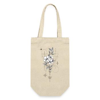 Weiße Blumen auf schwarzem Hintergrund - Geschenkbeutel für Flaschen - Natur - Vorne