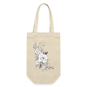 Schwarz-weiße lineare Blüten - Geschenkbeutel für Flaschen - Natur - Vorne