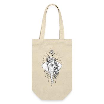 Blumen-Elefantenmandala-Schmuck - Geschenkbeutel für Flaschen - Natur - Vorne