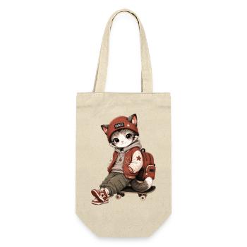 MIKO-Katze in Streetwear und Skateboarding - Geschenkbeutel für Flaschen - Natur - Vorne