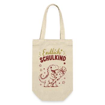 Endlich Schulkind Dino Geschenk - Geschenkbeutel für Flaschen - Natur - Vorne