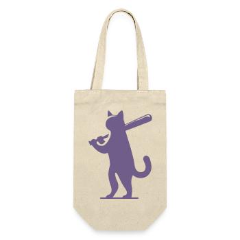 Minimalistische Katzen-Baseballspieler Silhouette - Geschenkbeutel für Flaschen - Natur - Vorne