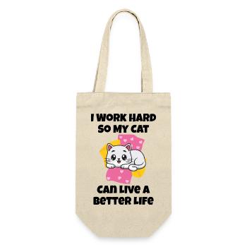Ich arbeite hart, damit meine Katze ein besseres Leben führen kann - Geschenkbeutel für Flaschen - Natur - Vorne