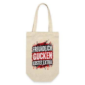 Freundlich gucken kostet extra – Fun Shirt - Geschenkbeutel für Flaschen - Natur - Vorne