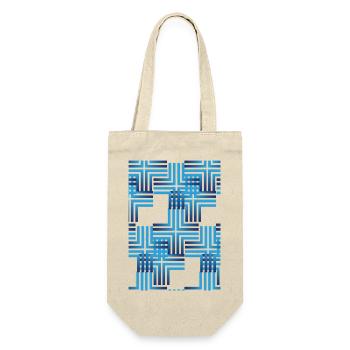 Geometrisches Blau-Raster Muster - Geschenkbeutel für Flaschen - Natur - Vorne